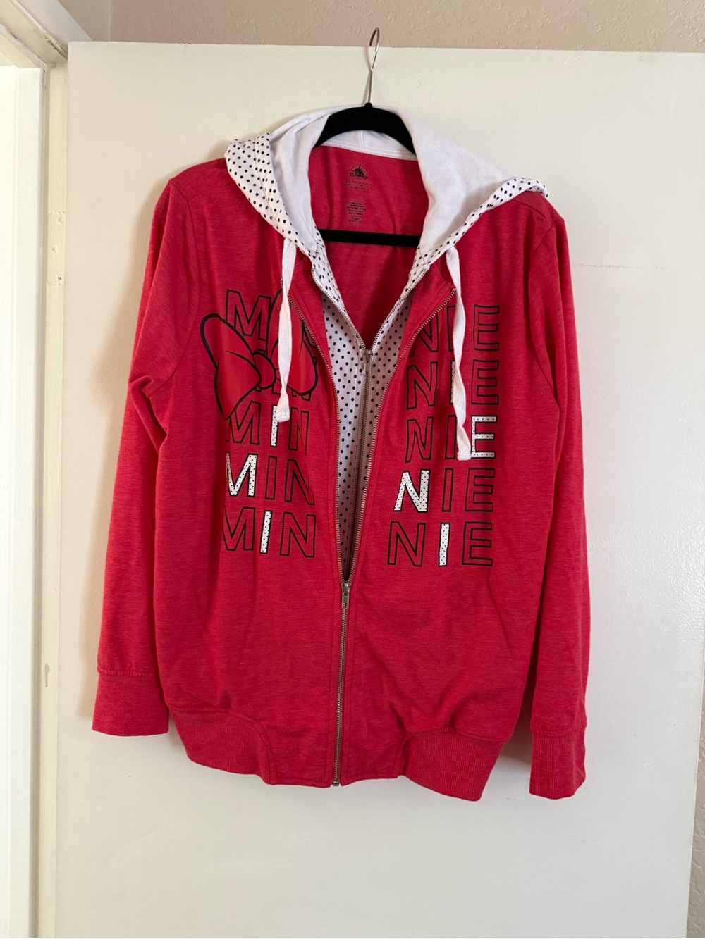 Disney Pink Red Minnie Zip Front Hoodie Jacket